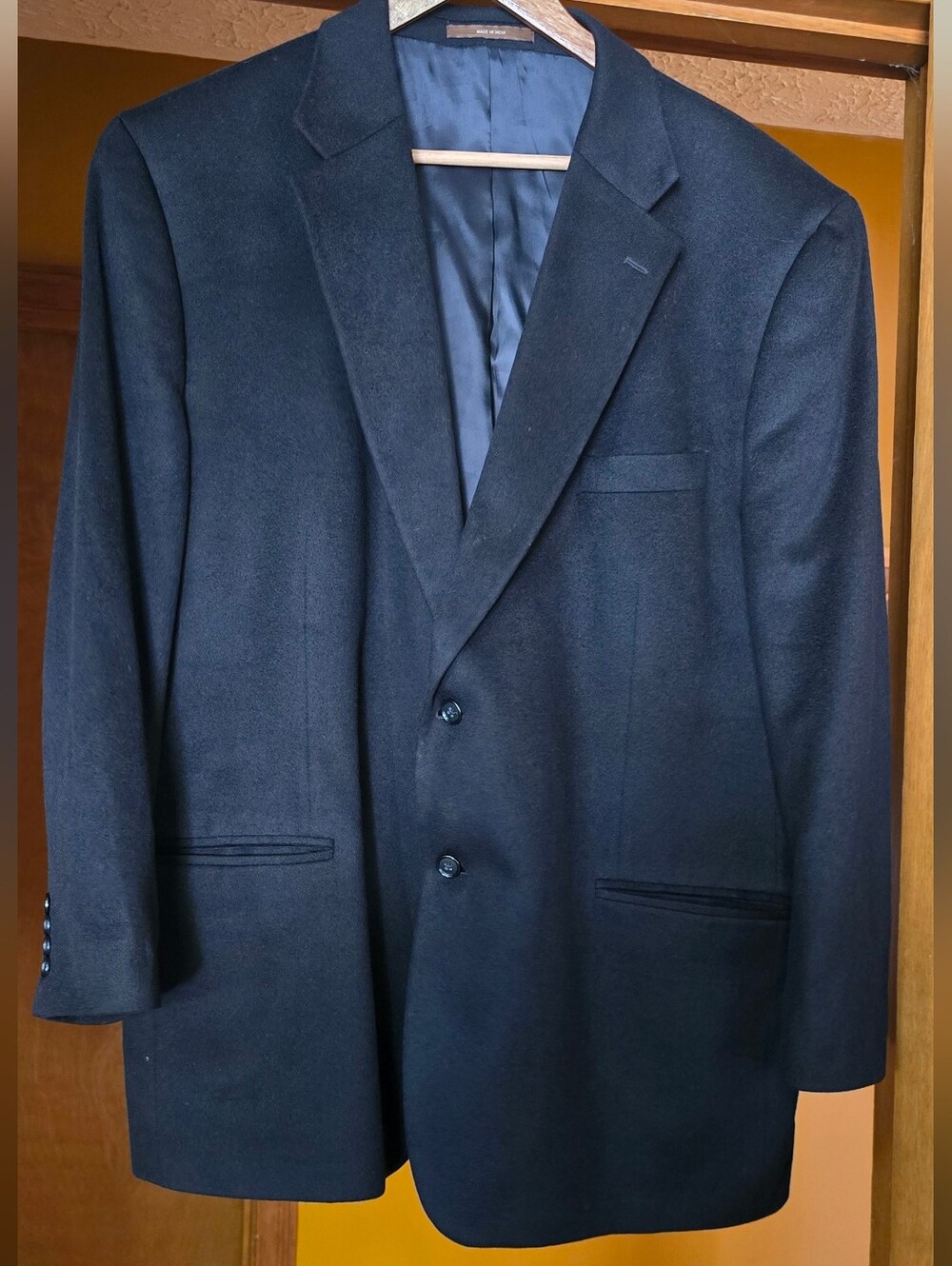 Cashmere 48R Tasso Elba Sport Coat Blazer Suit Jacket Black